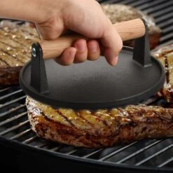 Presse à Hamburger En Fonte Avec Poignée En Bois, Presse à Steak En Fonte Robuste, Presse à Viande Antiadhésive Pour Burgers, Galettes, Barbecue, Pour Gril Plat, Plaque En Fonte Ou Poêle -Krups || DeLonghi Soldes 100571265 3
