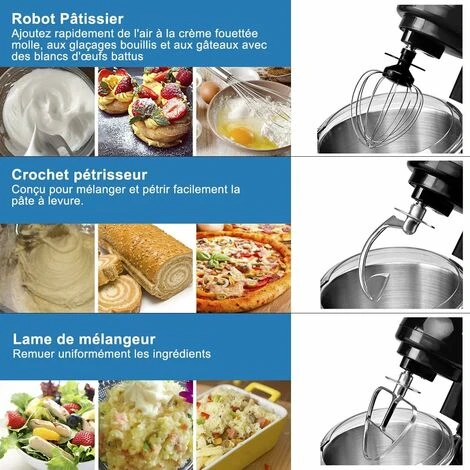 COSTWAY Robot Pâtissier 1300W Avec Bol D'Acier Inox 4L, Vitesse Réglable à 6 Niveaux Avec Tête Inclinable Mélange Max 0,5KG Inclus Batteur, Crochet à Pâte Et Fouet 2 COSTWAY Robot Pâtissier 1300W Avec Bol D'Acier Inox 4L, Vitesse Réglable à 6 Niveaux Avec Tête Inclinable Mélange Max 0,5KG Inclus Batteur, Crochet à Pâte Et Fouet – Image 2