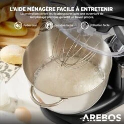 AREBOS Robot Pâtissier Professionnel 1500W Noir Robot De Cuisine Multifonction 6 Litres 6 Vitesses Fonction Pulse -Krups || DeLonghi Soldes 26673630 5