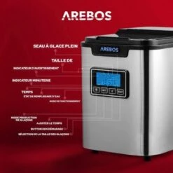AREBOS Machine à Glaçons En Acier Inoxydable 2,2L LCD Icemaker 12KG/24H -Krups || DeLonghi Soldes 26705761 3