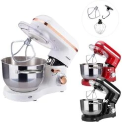 AREBOS Robot Pâtissier Professionnel 1500W Bol D'Acier Inoxydable 6 Litres 6 Vitesses Fonction Pulse Blanc