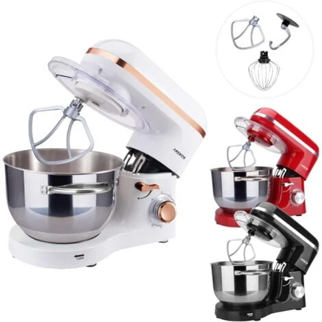 AREBOS Robot Pâtissier Professionnel 1500W Bol D'Acier Inoxydable 6 Litres 6 Vitesses Fonction Pulse Blanc 1 AREBOS Robot Pâtissier Professionnel 1500W Bol D'Acier Inoxydable 6 Litres 6 Vitesses Fonction Pulse Blanc