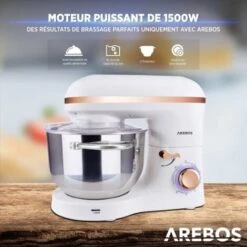 AREBOS Robot Pâtissier Professionnel 1500W Bol D'Acier Inoxydable 6 Litres 6 Vitesses Fonction Pulse Blanc 7 AREBOS Robot Pâtissier Professionnel 1500W Bol D'Acier Inoxydable 6 Litres 6 Vitesses Fonction Pulse Blanc -Krups || DeLonghi Soldes 26705769 3