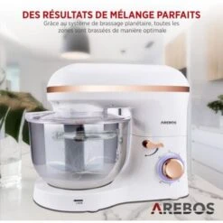 AREBOS Robot Pâtissier Professionnel 1500W Bol D'Acier Inoxydable 6 Litres 6 Vitesses Fonction Pulse Blanc 8 AREBOS Robot Pâtissier Professionnel 1500W Bol D'Acier Inoxydable 6 Litres 6 Vitesses Fonction Pulse Blanc -Krups || DeLonghi Soldes 26705769 4