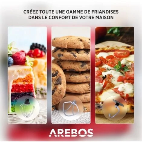 AREBOS Robot Pâtissier Professionnel 1500W Bol D'Acier Inoxydable 6 Litres 6 Vitesses Fonction Pulse Blanc 5 AREBOS Robot Pâtissier Professionnel 1500W Bol D'Acier Inoxydable 6 Litres 6 Vitesses Fonction Pulse Blanc – Image 5