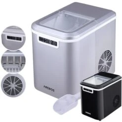 AREBOS Machine à Glaçons Cuillère à Glaçons Et Panier 2,2L Icemaker Machine à Glace 12KG En 24h
