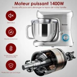 COSTWAY Robot Pâtissier 1400W Avec Bol 7L Batteur Electrique En Inox Et ABS à 6 Vitesses Réglables Avec Fouet, Crochet à Pâte -Krups || DeLonghi Soldes 29642249 3