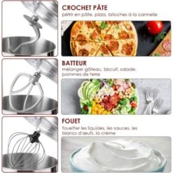COSTWAY Robot Pâtissier 1400W Avec Bol 7L Batteur Electrique En Inox Et ABS à 6 Vitesses Réglables Avec Fouet, Crochet à Pâte -Krups || DeLonghi Soldes 29642249 4