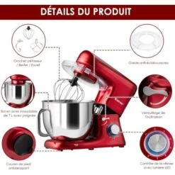 COSTWAY Robot Pâtissier 1400W Avec Bol 7L Batteur Electrique En Inox Et ABS à 6 Vitesses Réglables Avec Fouet, Crochet à Pâte -Krups || DeLonghi Soldes 29642254 4