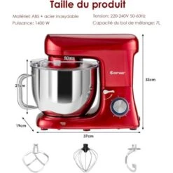 COSTWAY Robot Pâtissier 1400W Avec Bol 7L Batteur Electrique En Inox Et ABS à 6 Vitesses Réglables Avec Fouet, Crochet à Pâte -Krups || DeLonghi Soldes 29642254 5