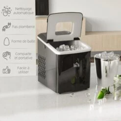 HOMCOM Machine à Glaçon 120 W - Capacité Réservoir Eau 1,8 L - Capacité Réservoir Glace 0,8 Kg - Cuillère Et Panier Inclus - PP Noir -Krups || DeLonghi Soldes 31805545 4