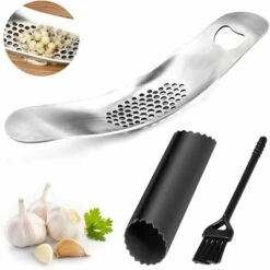 AIDUCHO Presse-Ail Ensemble De Presse-Ail Manuel Presse-ail Manuelle D'acier Inoxydable De Ménage Avec Fonction Décapsuleur Pour La Cuisine Avec éplucheur D'ail En Silicone Et Brosse De Nettoyage