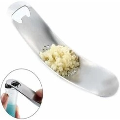 AIDUCHO Presse-Ail Ensemble De Presse-Ail Manuel Presse-ail Manuelle D'acier Inoxydable De Ménage Avec Fonction Décapsuleur Pour La Cuisine Avec éplucheur D'ail En Silicone Et Brosse De Nettoyage -Krups || DeLonghi Soldes 32753455 3