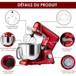 Robot Pâtissier 1400 Watts 6 Vitesses 7 Litres Avec Crochet à Pâte Et Fouet à Fils Rouge -Krups || DeLonghi Soldes 37468625 3