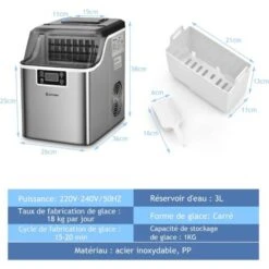COSTWAY Machine à Glaçons 18kg/24 H Avec Emplacement De Bonbonne Ecran LCD Minuterie Pelle Auto-Nettoyage Réservoir D'Eau 3,2 L -Krups || DeLonghi Soldes 42087927 5