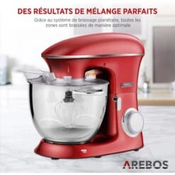 AREBOS Robot Pâtissier Professionnel 1500W Rouge Robot De Cuisine Multifonction XXL Bol D'Acier Inoxydable 8 Litres -Krups || DeLonghi Soldes 42224786 4