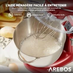 AREBOS Robot Pâtissier Professionnel 1500W Rouge Robot De Cuisine Multifonction XXL Bol D'Acier Inoxydable 8 Litres -Krups || DeLonghi Soldes 42224786 5