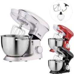 AREBOS Robot Pâtissier Professionnel 1500W Argent Robot De Cuisine Multifonction XXL Bol D'Acier Inoxydable 8 Litres