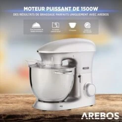 AREBOS Robot Pâtissier Professionnel 1500W Argent Robot De Cuisine Multifonction XXL Bol D'Acier Inoxydable 8 Litres -Krups || DeLonghi Soldes 42268413 3