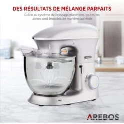 AREBOS Robot Pâtissier Professionnel 1500W Argent Robot De Cuisine Multifonction XXL Bol D'Acier Inoxydable 8 Litres -Krups || DeLonghi Soldes 42268413 4