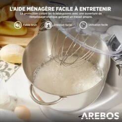 AREBOS Robot Pâtissier Professionnel 1500W Argent Robot De Cuisine Multifonction XXL Bol D'Acier Inoxydable 8 Litres -Krups || DeLonghi Soldes 42268413 5