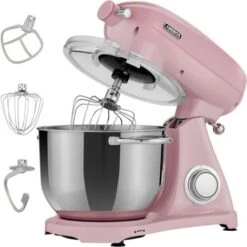 AREBOS Robot Pâtissier Professionnel 1800W Retro Rose Faible Bruit Robot De Cuisine Multifonction 6 Litres 6 Vitesses