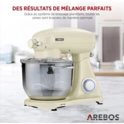 AREBOS Robot Pâtissier Professionnel 1800W Retro Créme Faible Bruit Robot De Cuisine Multifonction 6 Litres 6 Vitesses -Krups || DeLonghi Soldes 42268573 4