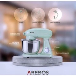 AREBOS Robot Pâtissier Professionnel 1800W Retro Vert Faible Bruit Robot De Cuisine Multifonction 6 Litres 6 Vitesses -Krups || DeLonghi Soldes 42268574 5