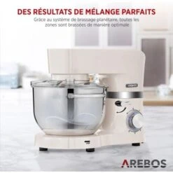 AREBOS Robot Pâtissier Professionnel 1500W Blanc Robot De Cuisine Multifonction Avec Fouet, Batteur, Crochet 6 Vitesses 9 AREBOS Robot Pâtissier Professionnel 1500W Blanc Robot De Cuisine Multifonction Avec Fouet, Batteur, Crochet 6 Vitesses -Krups || DeLonghi Soldes 42500523 5