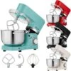 AREBOS Robot Pâtissier Professionnel 1500W Turquoise Robot De Cuisine Multifonction Avec Fouet, Batteur, Crochet Avec 2 Bols D'Acier Inoxydable 6 Vitesses Fonction Pulse