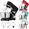 AREBOS Robot Pâtissier Professionnel 1500W Noir Robot De Cuisine Multifonction Avec Fouet, Batteur, Crochet 6 Vitesses