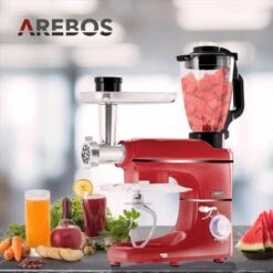 AREBOS 6 En 1 Robot Cuisine Multifonction 1500W Rouge Robot Pâtisserie 6 Vitesses Bol En Inox 5,5 L Pichet En Verre 1,5 L -Krups || DeLonghi Soldes 42500527 3