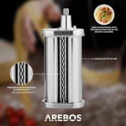 AREBOS Accessoires Pour Robots De Cuisine Machine à Pâtes électrique Avec Accessoire Pour Fettuccine En Acier Inoxydable -Krups || DeLonghi Soldes 47366015 3