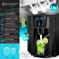 KESSER® Machine à Glaçons Machine à Glaçons Acier Inoxydable Machine à Glace 100 W 12 kg 24 h 2 Tailles De Glaçons Préparation En 6 min Réservoir D'eau De 2 litres Minuterie Écran LCD, Le Noir -Krups || DeLonghi Soldes 50753080 2