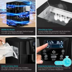 KESSER® Machine à Glaçons Machine à Glaçons Acier Inoxydable Machine à Glace 100 W 12 kg 24 h 2 Tailles De Glaçons Préparation En 6 min Réservoir D'eau De 2 litres Minuterie Écran LCD, Le Noir -Krups || DeLonghi Soldes 50753080 3
