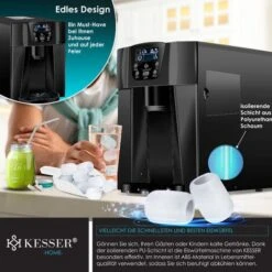 KESSER® Machine à Glaçons Machine à Glaçons Acier Inoxydable Machine à Glace 100 W 12 kg 24 h 2 Tailles De Glaçons Préparation En 6 min Réservoir D'eau De 2 litres Minuterie Écran LCD, Le Noir -Krups || DeLonghi Soldes 50753080 4