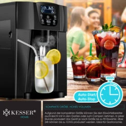 KESSER® Machine à Glaçons Machine à Glaçons Acier Inoxydable Machine à Glace 100 W 12 kg 24 h 2 Tailles De Glaçons Préparation En 6 min Réservoir D'eau De 2 litres Minuterie Écran LCD, Le Noir -Krups || DeLonghi Soldes 50753080 5