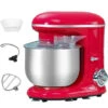 HOMCOM Robot Patissier Multifonctions 1200W - Robot Cuisine Capacité XL 5,5L - 6 Vitesses - Batteur, Couvercle Anti-projections, Crochet Pétrisseur - Transmission Directe - Acier Inox. ABS Rouge