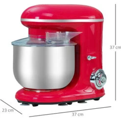 HOMCOM Robot Patissier Multifonctions 1200W - Robot Cuisine Capacité XL 5,5L - 6 Vitesses - Batteur, Couvercle Anti-projections, Crochet Pétrisseur - Transmission Directe - Acier Inox. ABS Rouge -Krups || DeLonghi Soldes 50908974 3