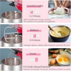 HOMCOM Robot Patissier Multifonctions 1200W - Robot Cuisine Capacité XL 5,5L - 6 Vitesses - Batteur, Couvercle Anti-projections, Crochet Pétrisseur - Transmission Directe - Acier Inox. ABS Rouge -Krups || DeLonghi Soldes 50908974 4