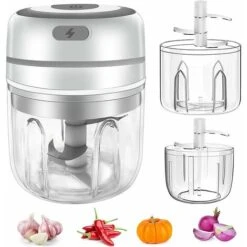 2PCS Mini Hachoir Électrique Hachoir à Viande Sans Fil Hachoir Alimentaire Avec Lames Tranchantes,Presse-ail Électrique Mini Mixeur Pour Aliments Pour Bébé,Viande,Ail-250ML&100ML