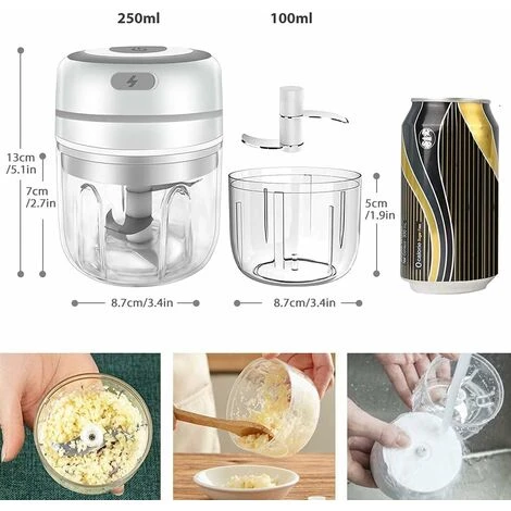 2PCS Mini Hachoir Électrique Hachoir à Viande Sans Fil Hachoir Alimentaire Avec Lames Tranchantes,Presse-ail Électrique Mini Mixeur Pour Aliments Pour Bébé,Viande,Ail-250ML&100ML 2 2PCS Mini Hachoir Électrique Hachoir à Viande Sans Fil Hachoir Alimentaire Avec Lames Tranchantes,Presse-ail Électrique Mini Mixeur Pour Aliments Pour Bébé,Viande,Ail-250ML&100ML – Image 2