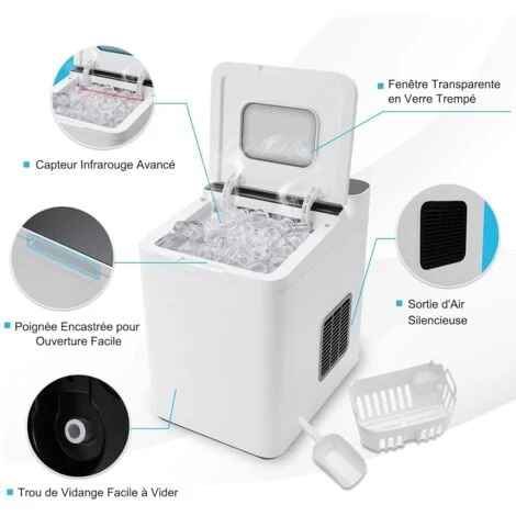 COSTWAY Machine à Glaçons 15 Kg En 24h, Glaçons Automatiques Rapide Prêt En 6 Min Blanc 2 COSTWAY Machine à Glaçons 15 Kg En 24h, Glaçons Automatiques Rapide Prêt En 6 Min Blanc – Image 2