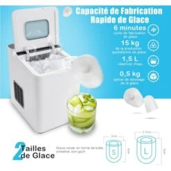 COSTWAY Machine à Glaçons 15 Kg En 24h, Glaçons Automatiques Rapide Prêt En 6 Min Blanc 7 COSTWAY Machine à Glaçons 15 Kg En 24h, Glaçons Automatiques Rapide Prêt En 6 Min Blanc -Krups || DeLonghi Soldes 54122652 3