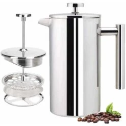 Cafetière à Piston 1L En Acier Inoxydable Résistant à La Chaleur Bouilloire à Thé Ou Cafetière à Double Paroi Isolée Avec Piston