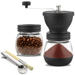 Moulin à Café Manuel Moulin En Céramique à Grosseur Réglable Moulin à Café Tenu à La Main Manivelle Compacte Pour La Maison, Le Bureau Et Les Voyages Avec Brosser, Cuillère