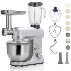 Robot Multifonctions 5l 1000w Silver Avec Hachoir Et Blender 1,5l En Verre - Robby - Robimix Silver