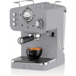 SWAN SK22110GRN Retro Machine à Café 15 Bars, Espresso, Cappuccino Buse Vapeur à Lait, Vintage 1100W Gris