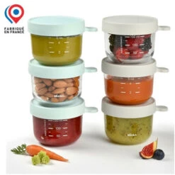 BEABA, Pack 6 Portions Verre (150 Ml Light Blue / 150 Ml Light Mist)