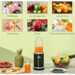 HOMCOM Blender 1000 W - 4 Modes - 2 Bols 700 Ml Et 350 Ml - Système Verrouillage Sécurité - Nettoyage Facile - Alu. Tritan Noir -Krups || DeLonghi Soldes 60072222 4